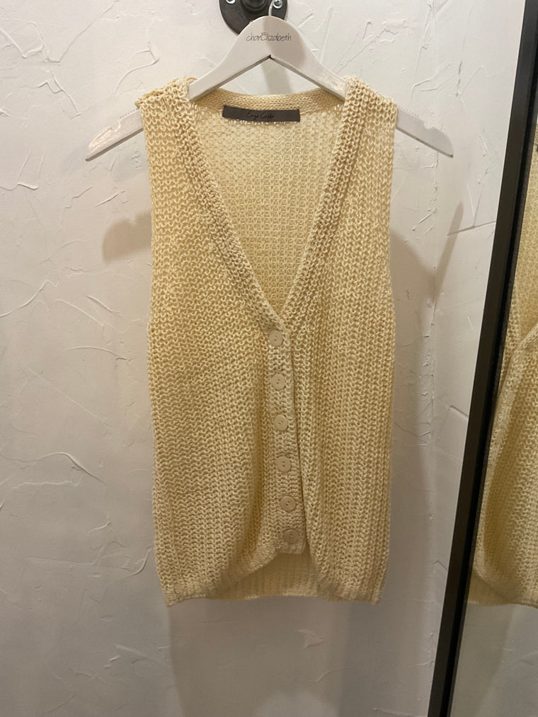 Linen Open Knit Vest in Antique Cream
