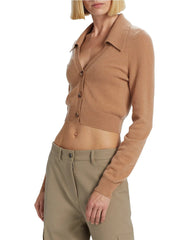 Cashmere Cropped Polo Cardigan in Camel