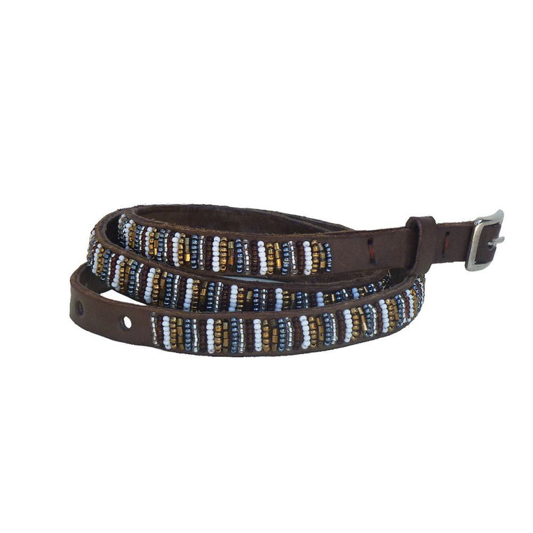 Skinny Silver Belt in Brown/White