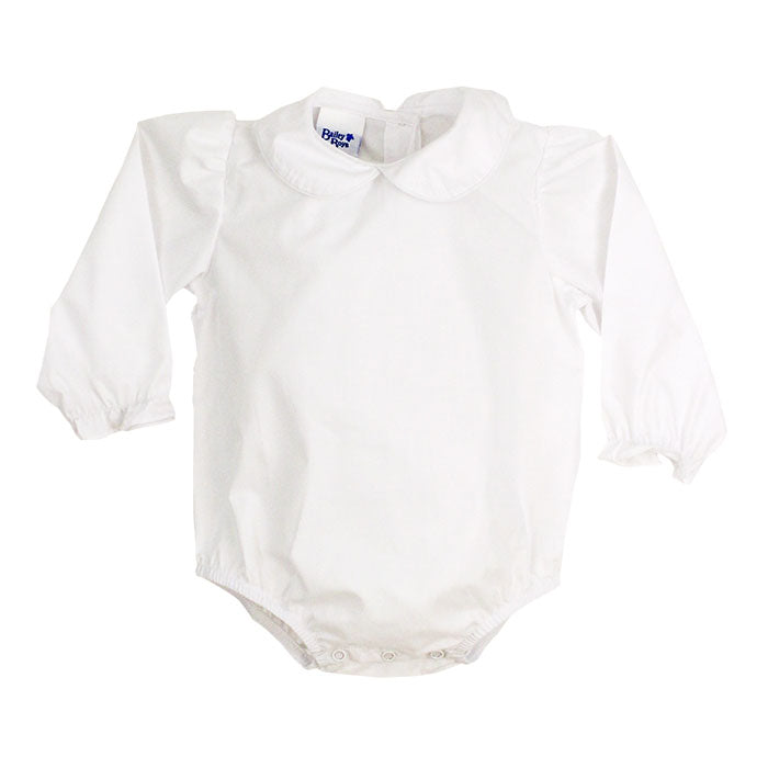 Girls Long Sleeve Button Back Onesie in White