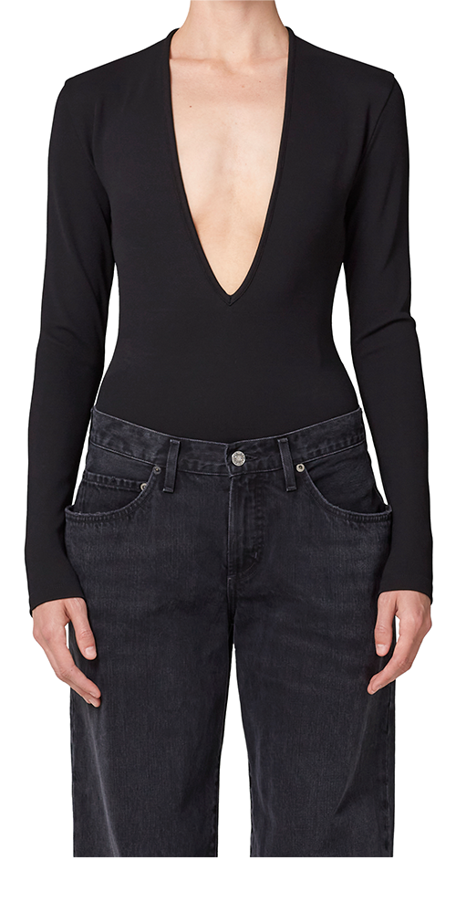 Zena Deep V Bodysuit in Black