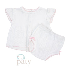 2 Piece Set SS Top/Panty w/ Bows in White/Pink