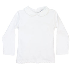 Knit Unisex Long Sleeve Button Back Piped Shirt in White
