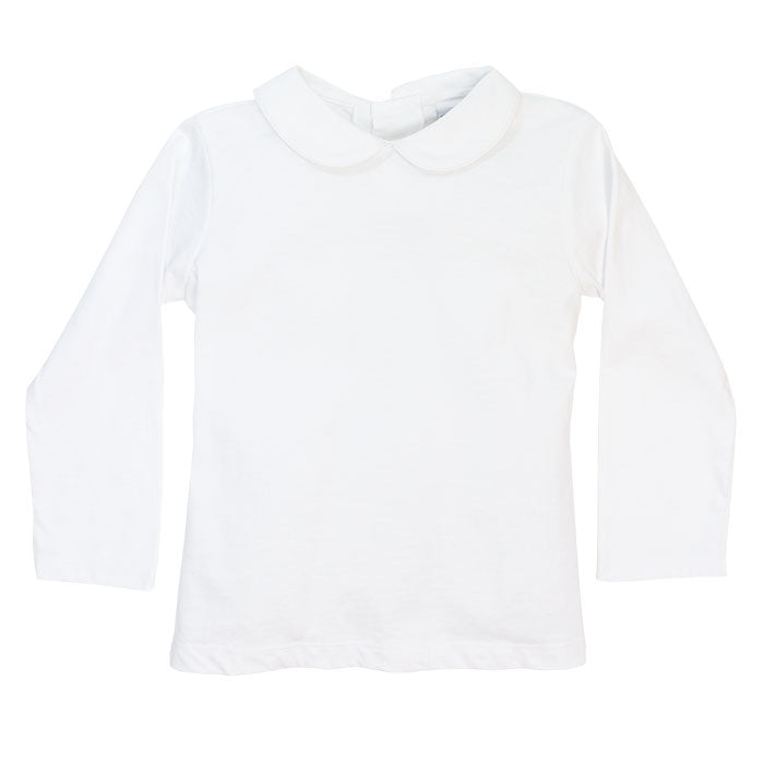 Knit Unisex Long Sleeve Button Back Piped Shirt in White