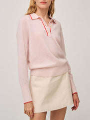 Cashmere Rib Trim Polo in Pink Sand/Rugby Red