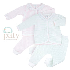 2 Piece Set Top/Leggings Eyelet Trim in Mint/Pink