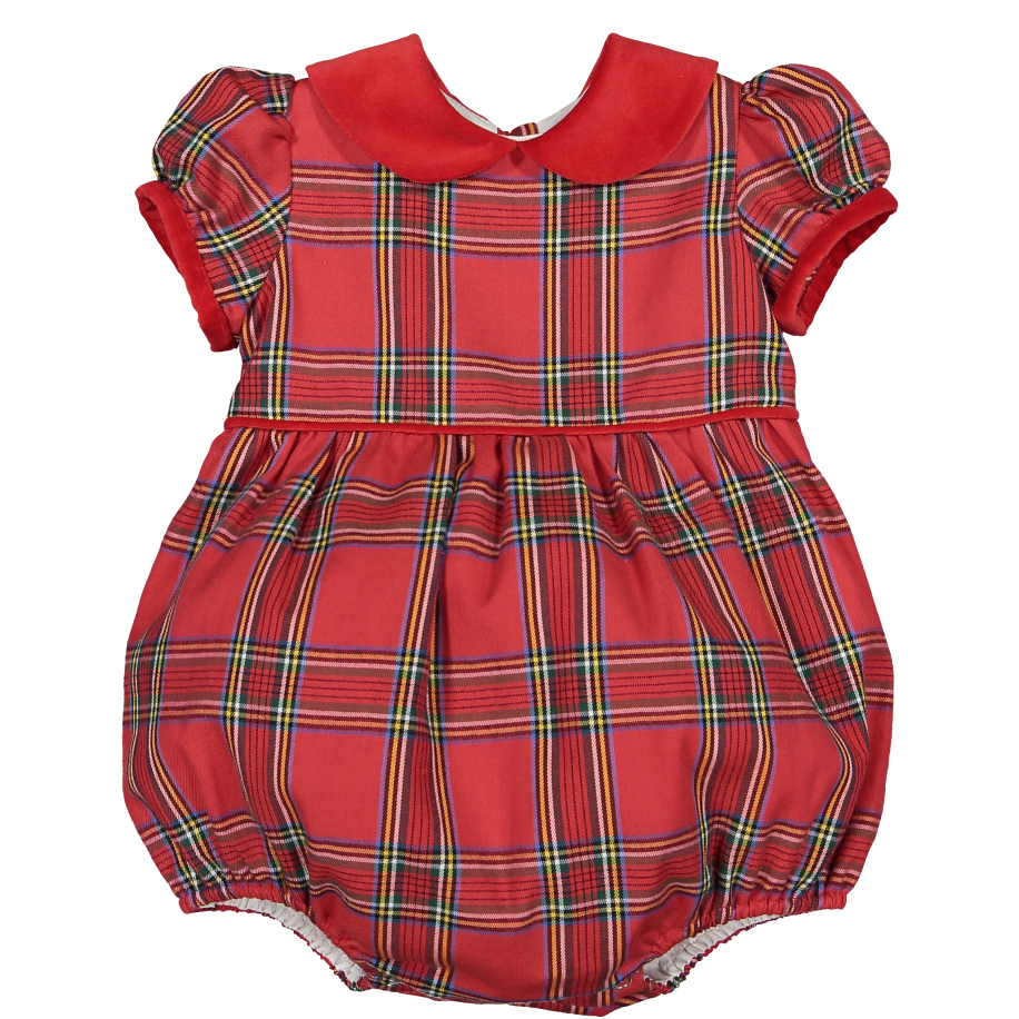 Trocadero Velvet Collar Romper in Red Plaid