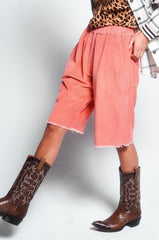 Stef Corduroy Pull-On Knee Short in Pale Orange