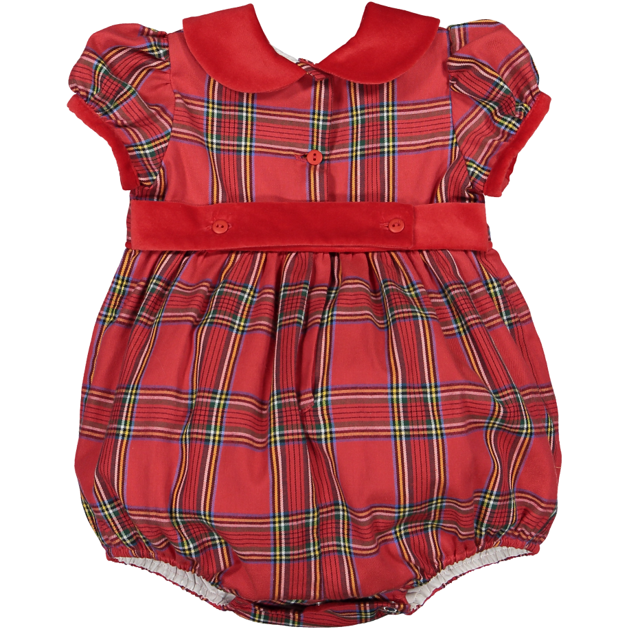 Trocadero Velvet Collar Romper in Red Plaid