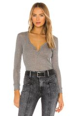 Tencel Cashmere Baby Rib Long Sleeve Henley in Lite Heather