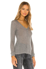 Tencel Cashmere Baby Rib Long Sleeve Henley in Lite Heather