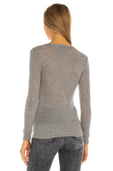Tencel Cashmere Baby Rib Long Sleeve Henley in Lite Heather