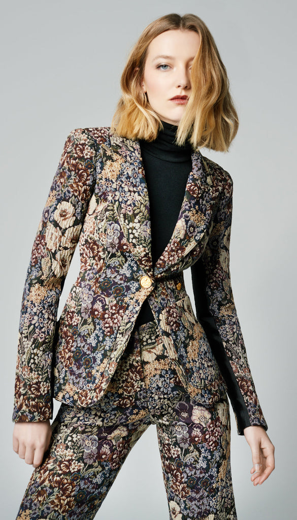 Patch Pocket Tux Stripe Blazer in Midnight Tapestry w/ Black