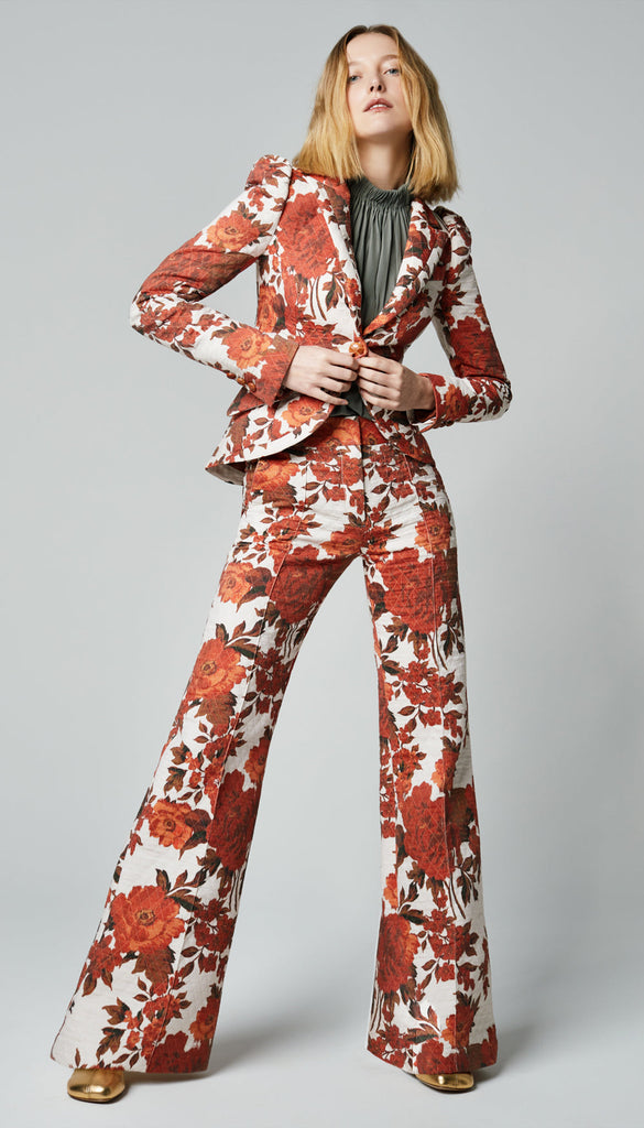 Taped Pouf Sleeve One Button Blazer in Rust Floral