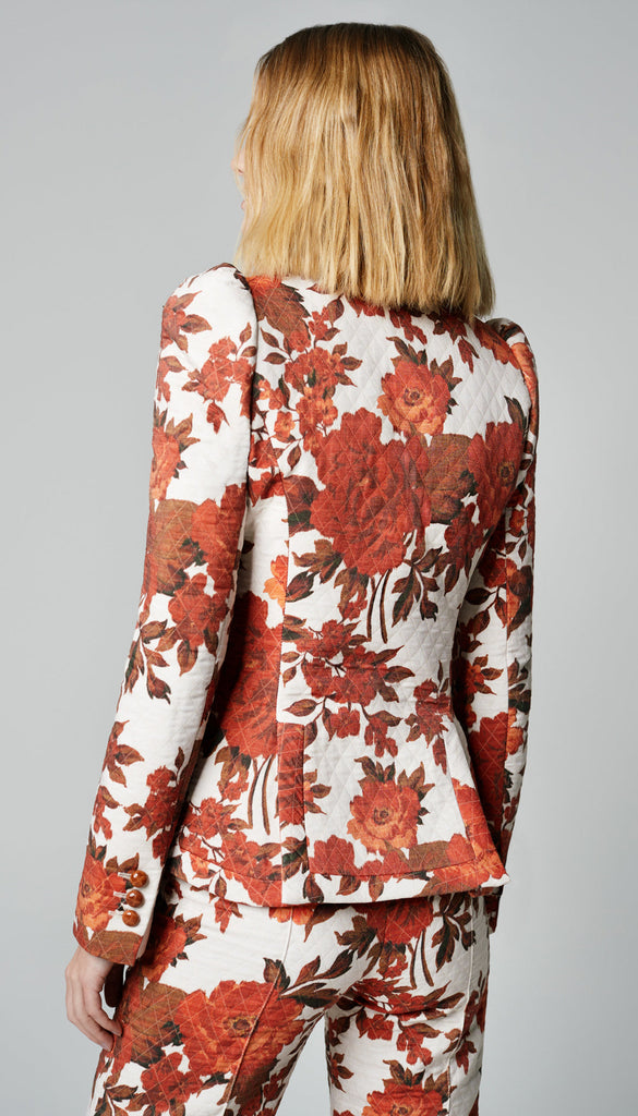 Taped Pouf Sleeve One Button Blazer in Rust Floral