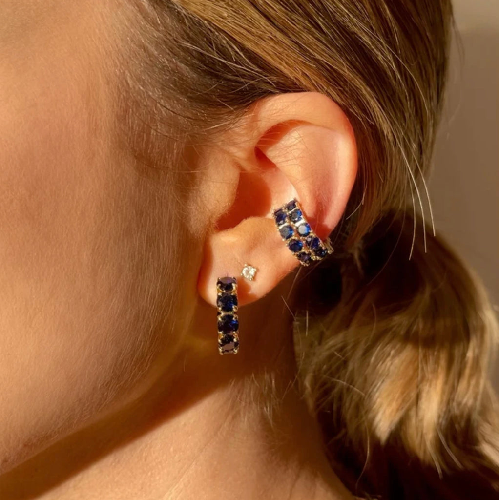 "Oh She Fancy" Hoops (0.75") in Gold/Blue Sapphire Diamondettes