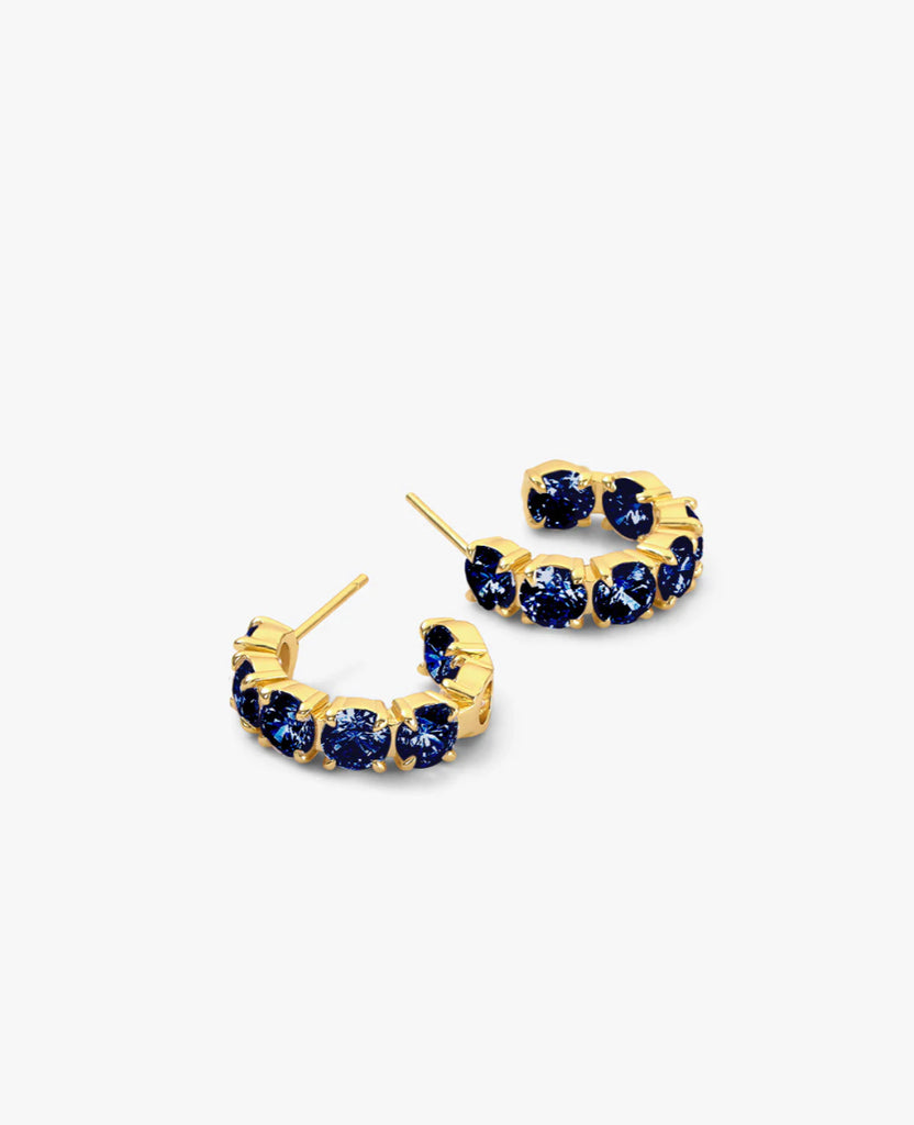"Oh She Fancy" Hoops (0.75") in Gold/Blue Sapphire Diamondettes