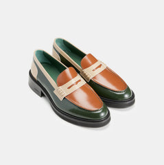 Heeled Townee in Polido Leather Green/Cognac