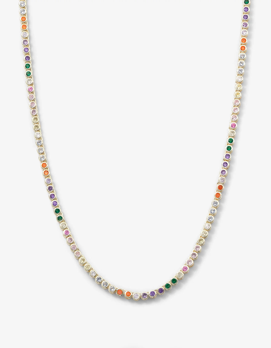 Baroness Necklace (18") in Gold/Rainbow Diamondettes