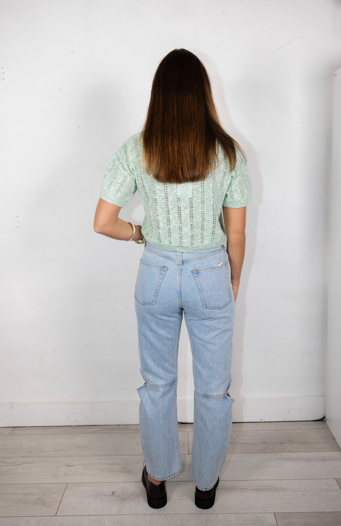 Cotton Silk Pointelle Polo in Mint