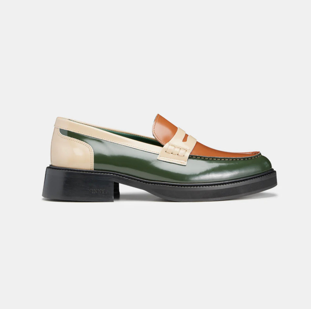 Heeled Townee in Polido Leather Green/Cognac