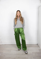 Textured Satin Cargo Pant in Green Grass