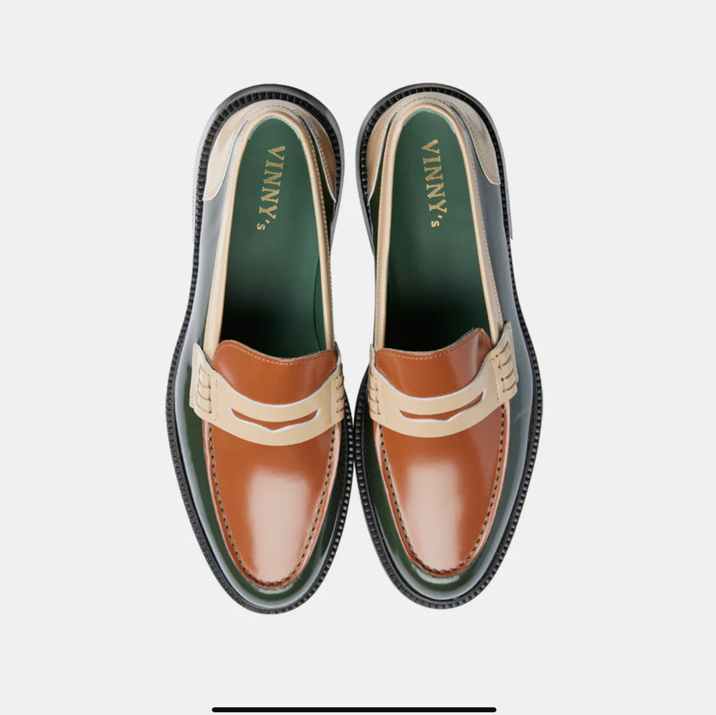 Heeled Townee in Polido Leather Green/Cognac