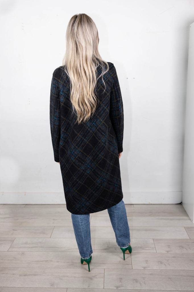 Women Overcoat Multicolor Check in Turquoise