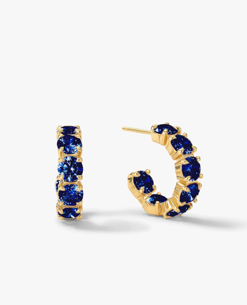 "Oh She Fancy" Hoops (0.75") in Gold/Blue Sapphire Diamondettes