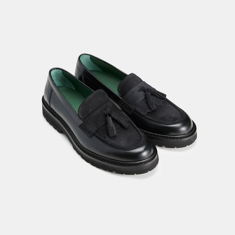 Richee Penny Loafer in Crust Leather Black Suede