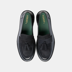 Richee Penny Loafer in Crust Leather Black Suede