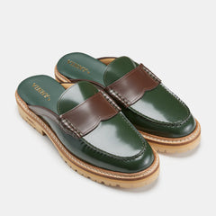 Yardee Lug Sole Mule in Polido Leather Green/Cognac