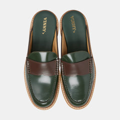 Yardee Lug Sole Mule in Polido Leather Green/Cognac