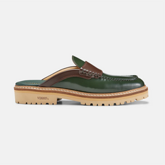 Yardee Lug Sole Mule in Polido Leather Green/Cognac