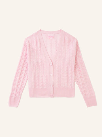 Cabled Vienna V Cardigan in Peony