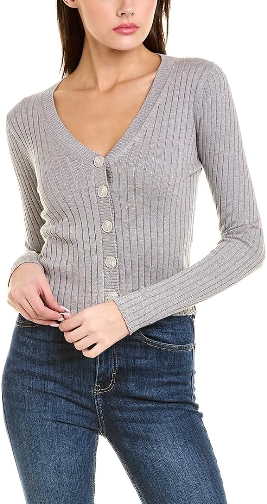 Ribbed Cropped Cardigan in Cement