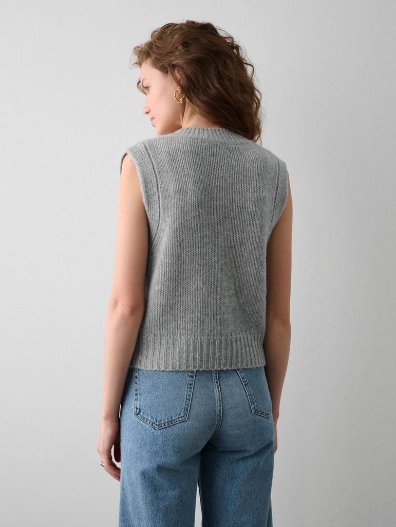 Cashmere Plush Button Vest in Grey Heather