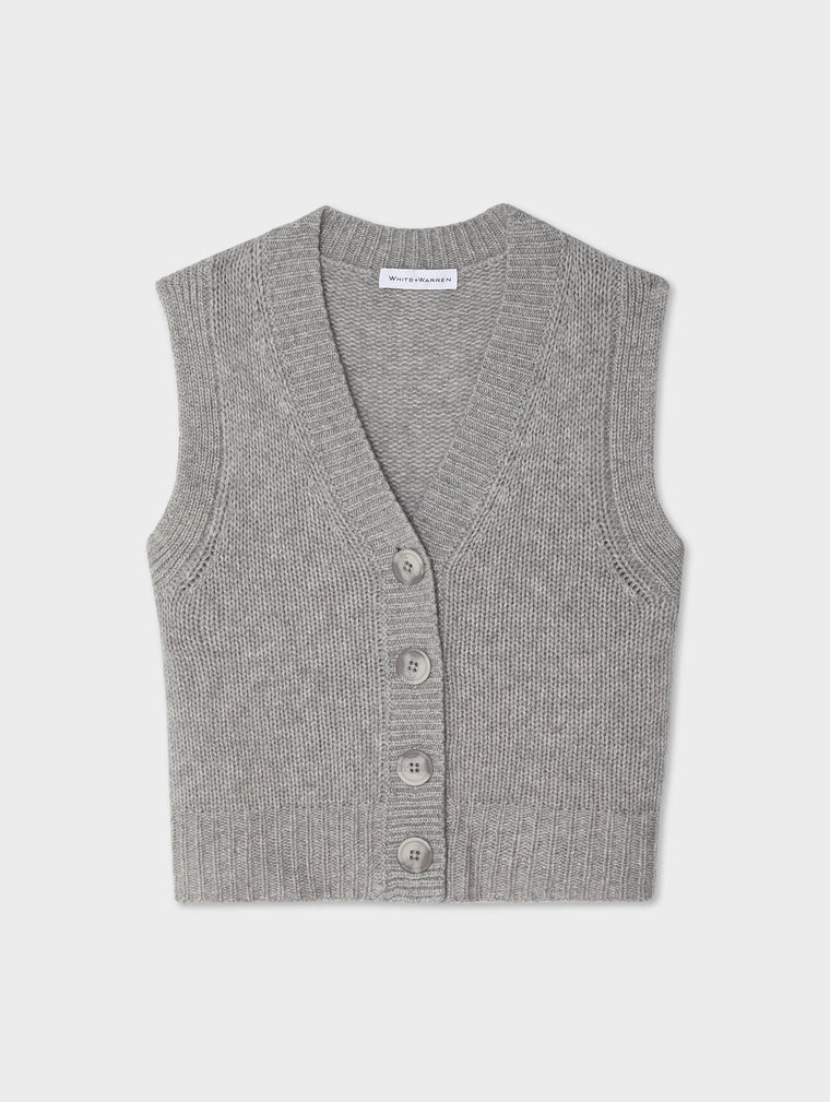 Cashmere Plush Button Vest in Grey Heather