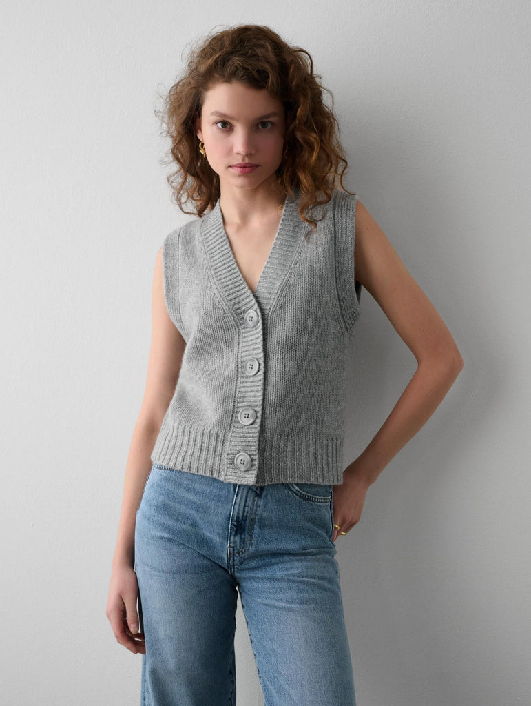 Cashmere Plush Button Vest in Grey Heather