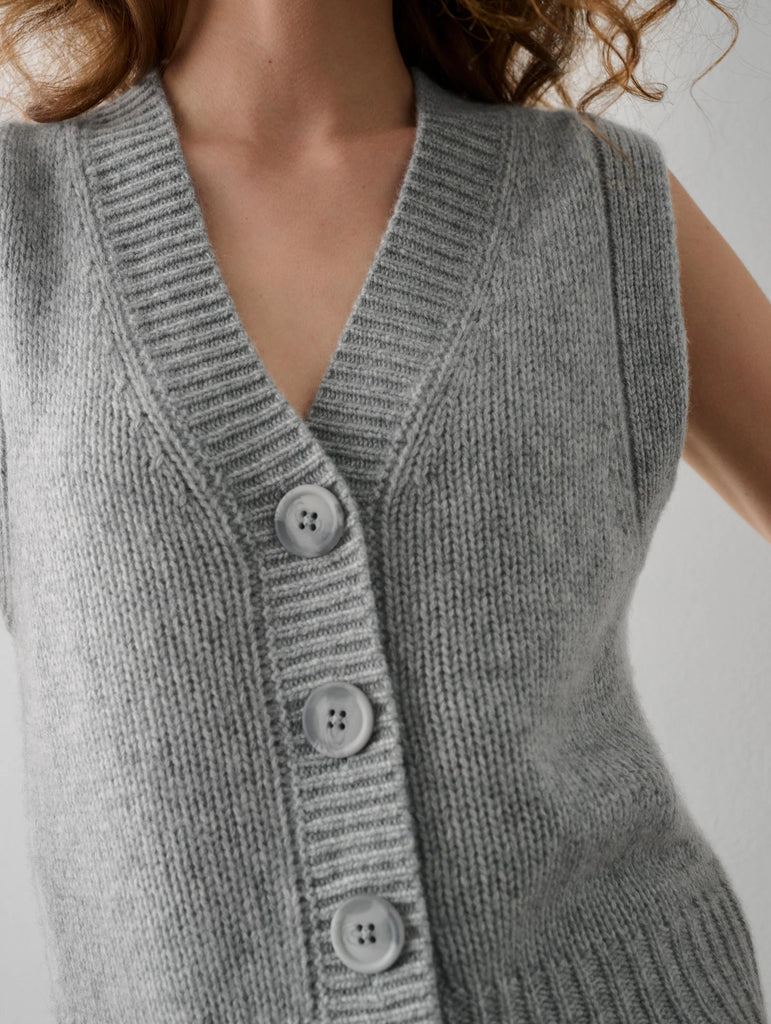 Cashmere Plush Button Vest in Grey Heather