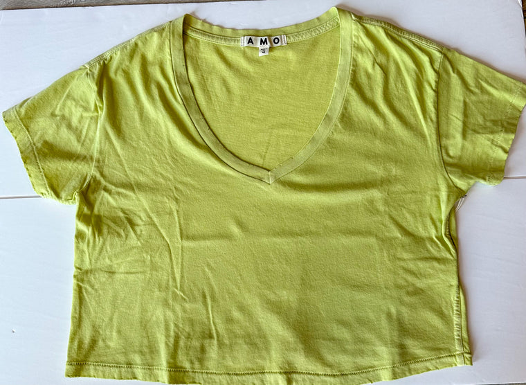 Cropped V-Neck Tee in Limeade