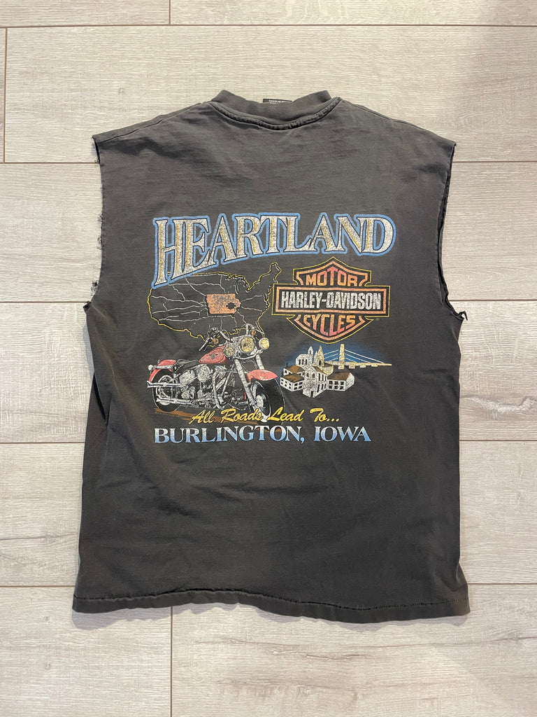 Vintage Harley Davidson Sleeveless T-shirt “Heartland” in Dark Grey