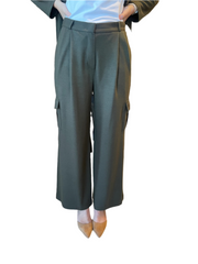 Women Cargo Trousers Superfine Merino in Moss Green