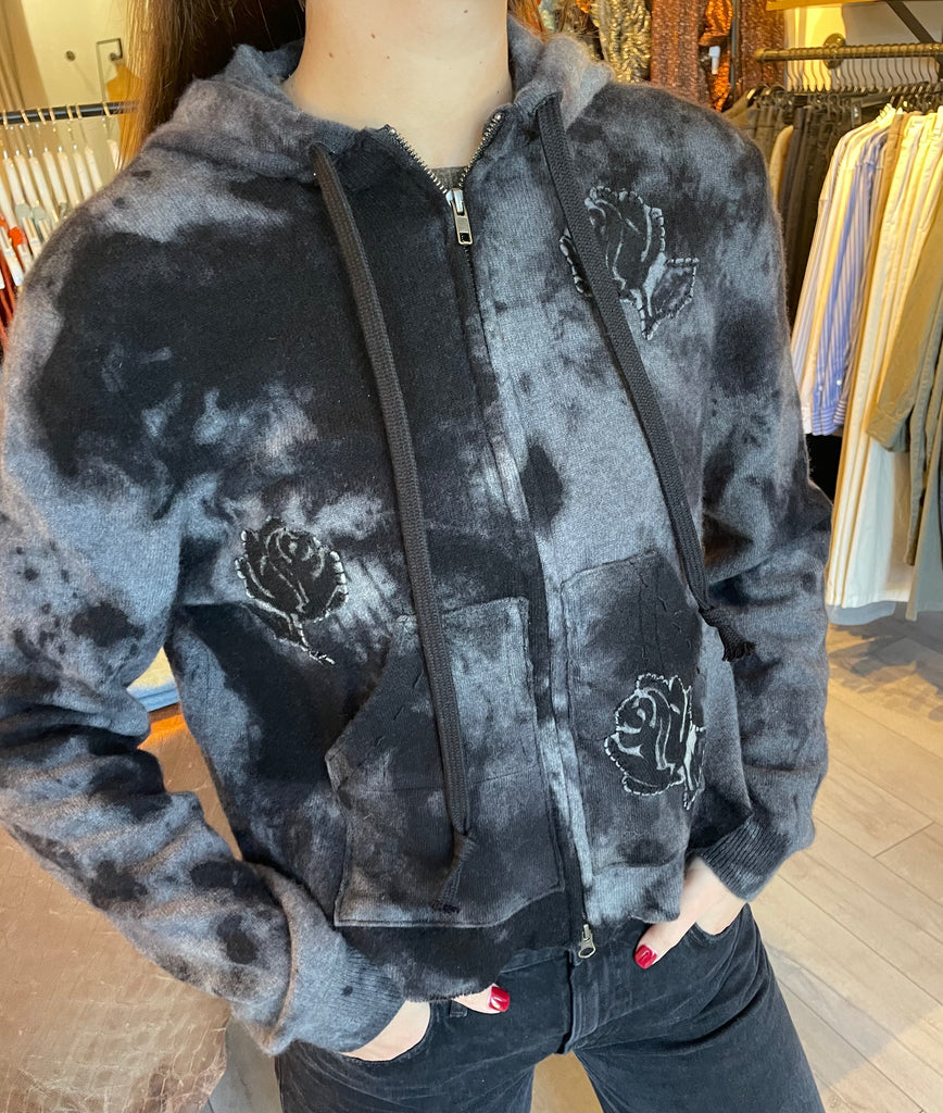 Oversized Hoodie with Raw Crop in Gray with Black