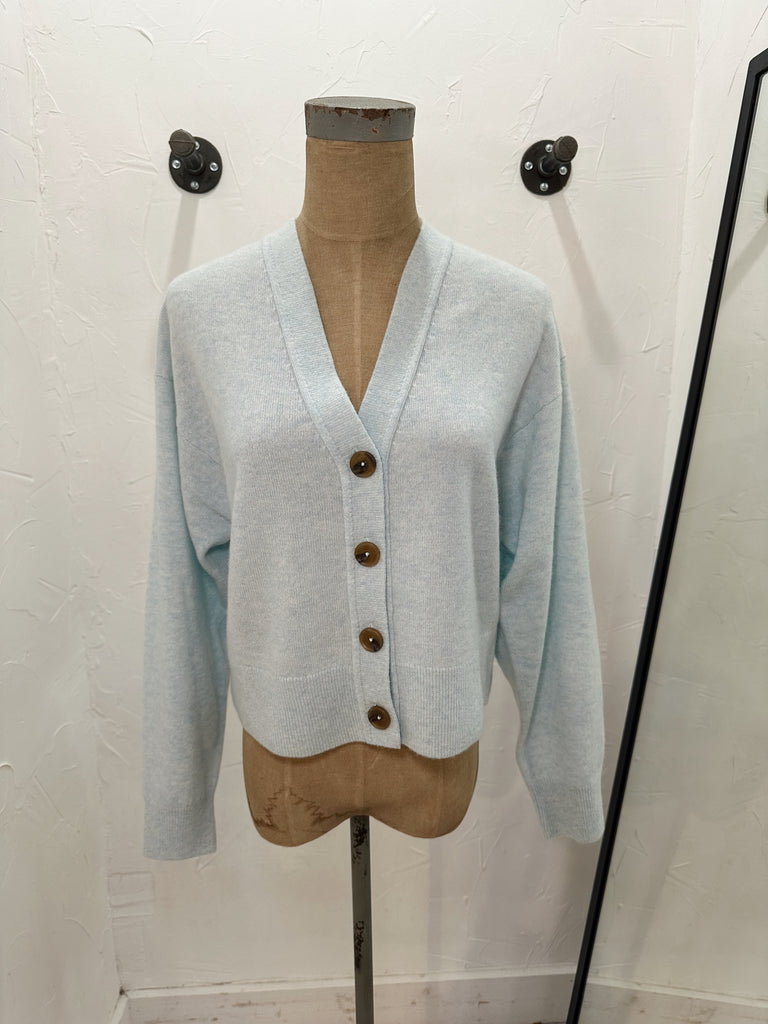 Cashmere Button Cardigan in Tidal Pool Heather