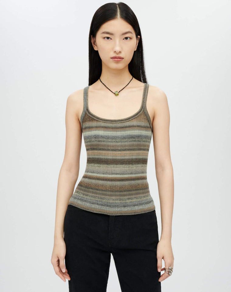 Ribbed Tank Top in Green Space Dye