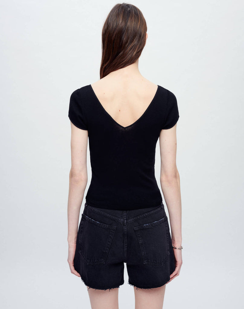 V-Neck Baby Tee in Vintage Black