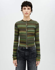 Button Front Cardigan in Green Space Dye