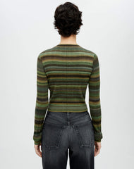 Button Front Cardigan in Green Space Dye