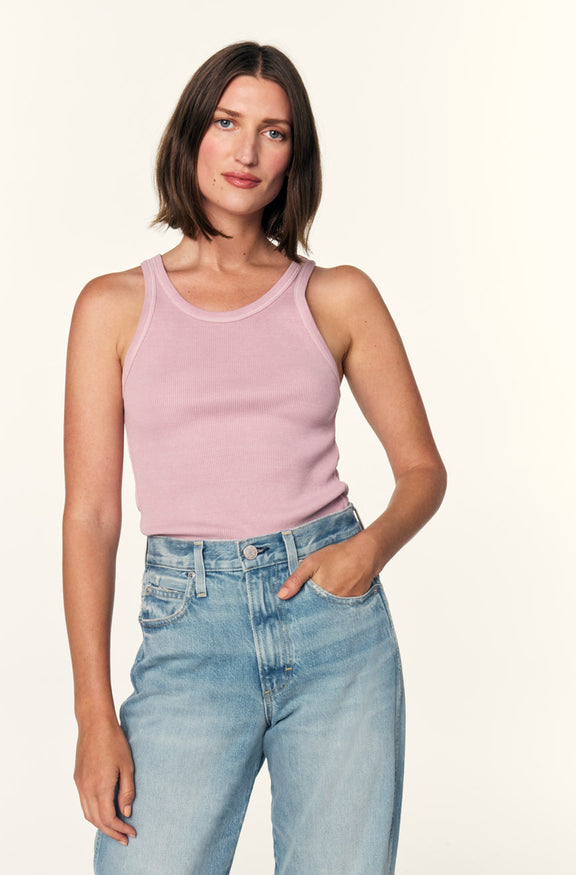 Long Rib Tank in Vintage Pink